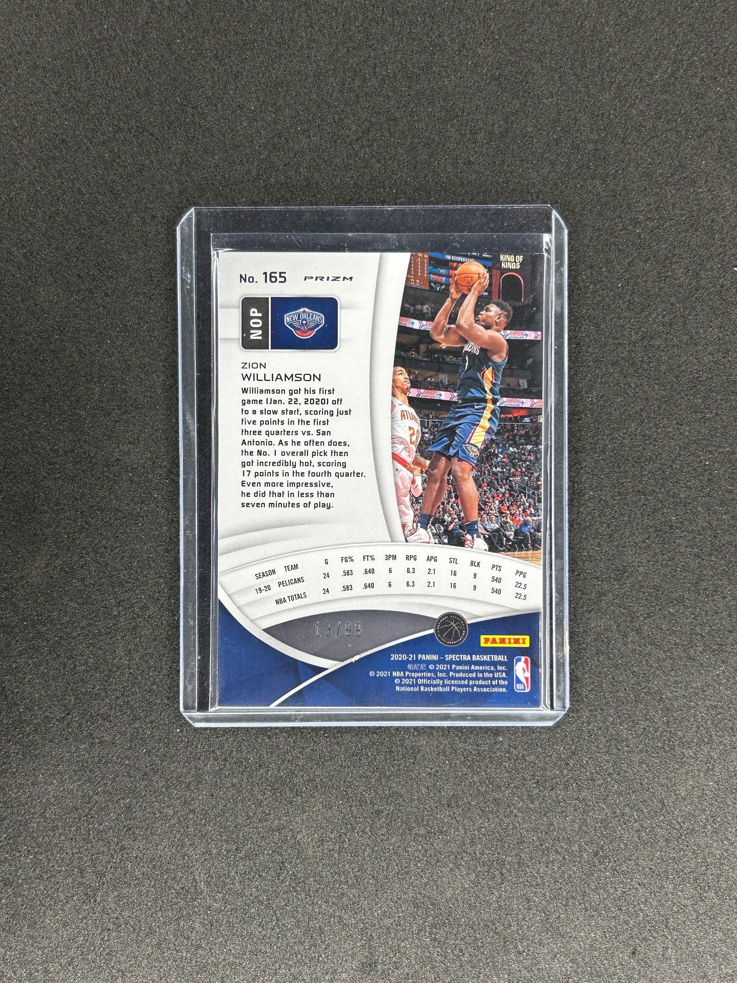 ZION WILLIAMSON - 2020-21 PANINI SPECTRA - NEW ORLEANS PELICANS #165 /99