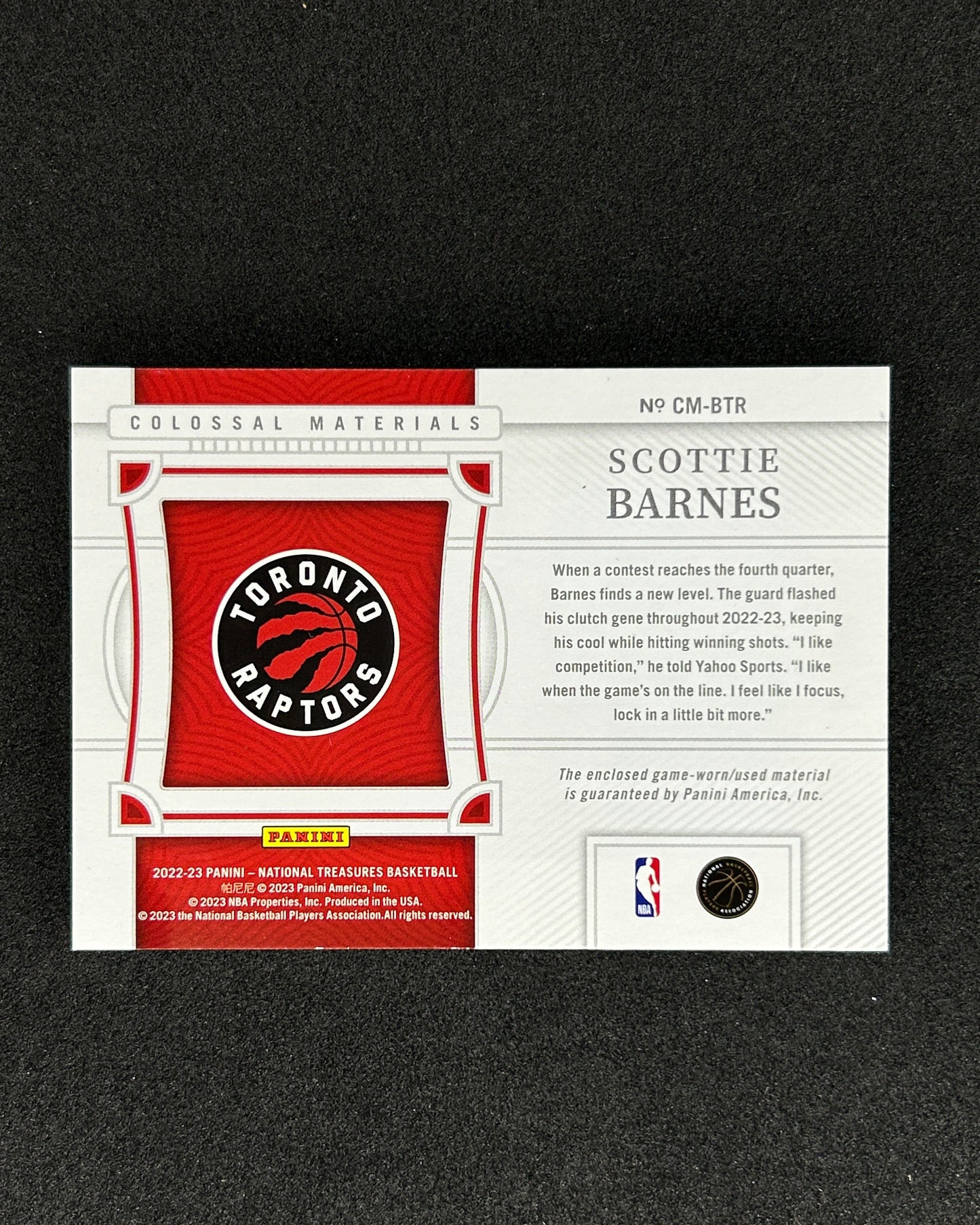 Scottie Barnes - 2022-23 PANINI National Treasures #CM-BTR /99 PATCH