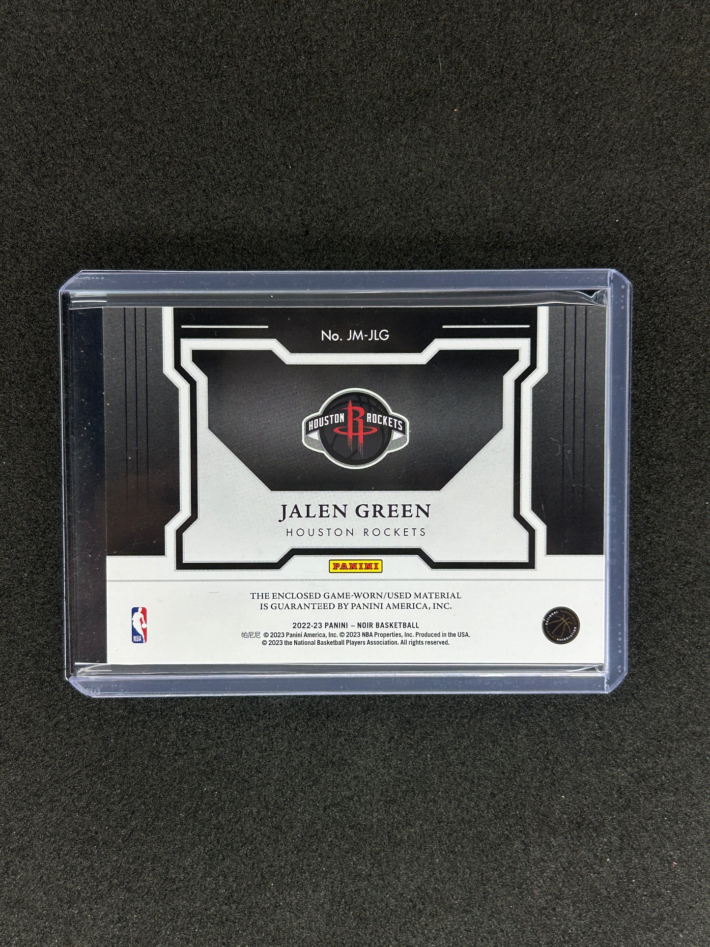 JALEN GREEN - 2023 PANINI NOIR - HOUSTON ROCKETS #JM-JLG /99 PATCH