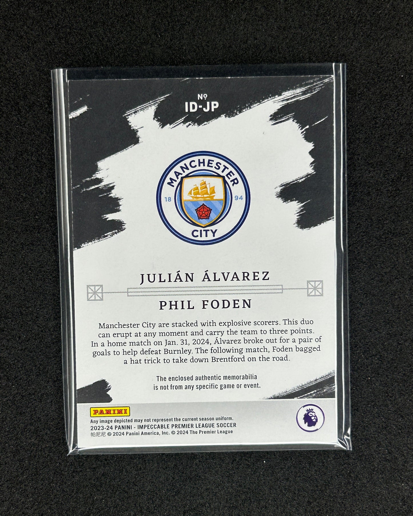 JULIAN ALVAREZ/PHIL FODEN - 2023-24 PANINI IMPECCABLE PREMIER LEAGUE #ID-JP /99 DUAL PATCH