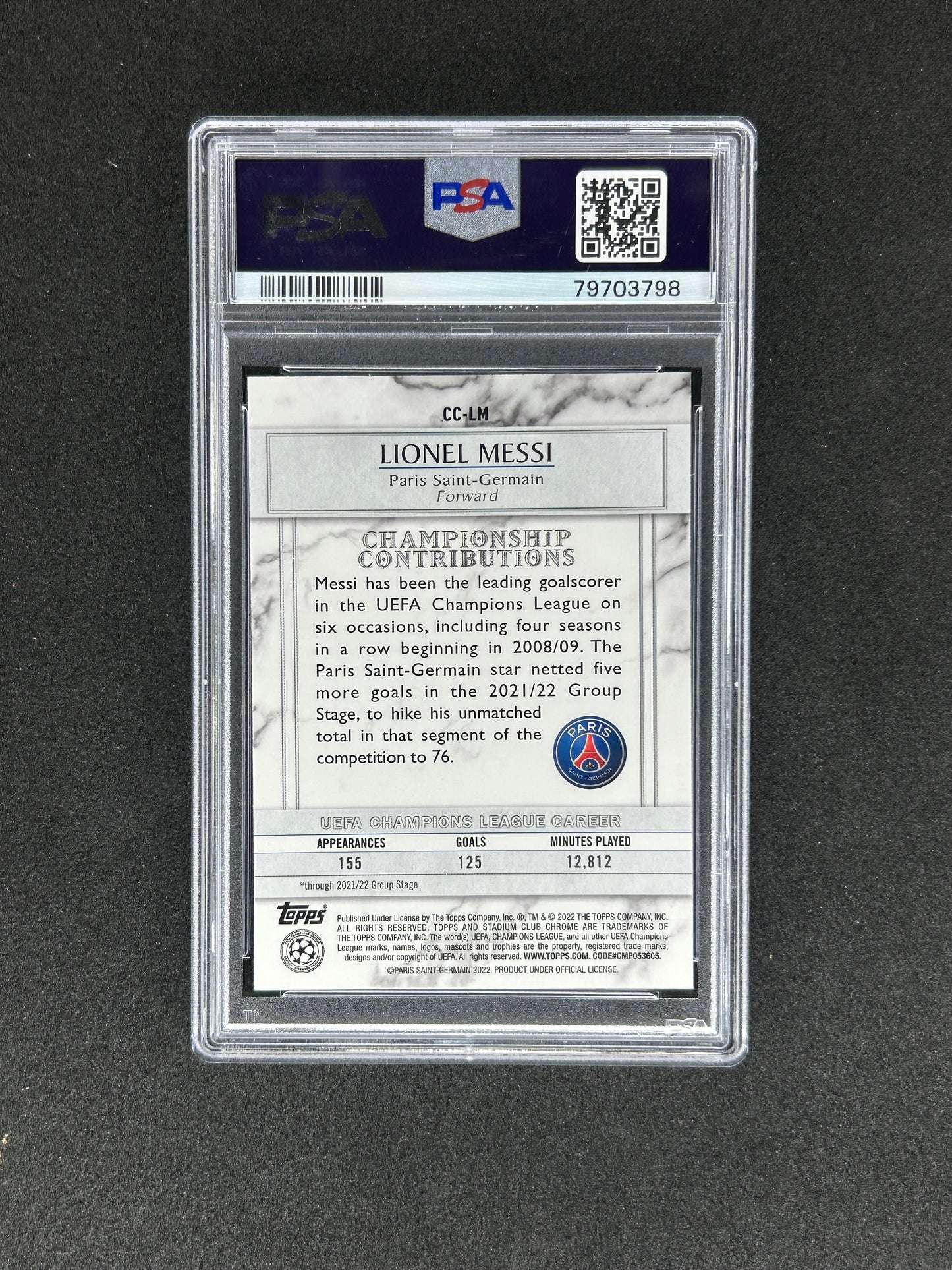 LIONEL MESSI - 2021-22 STADIUM UCL CHAMPION CONTRIBUTION #CC-LM PSA 10