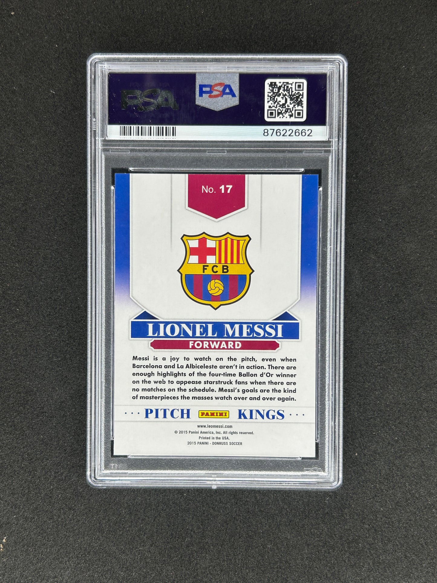 LIONEL MESSI - 2015 PANINI DONRUSS PITCH KINGS #17 PSA 10