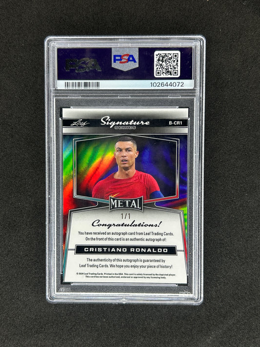 CRISTIANO RONALDO - 2024 METAL SIGNATURE AUTO SILVER CRYSTAL #BCR1 1/1 PSA 9