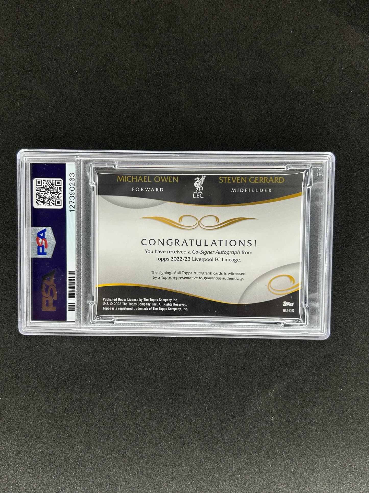 M.OWEN/S.GERRARD - 2022-23 TOPPS LFC LINEAGE CO-SIGNERS AUTOGRAPHS #AUOG PSA 9