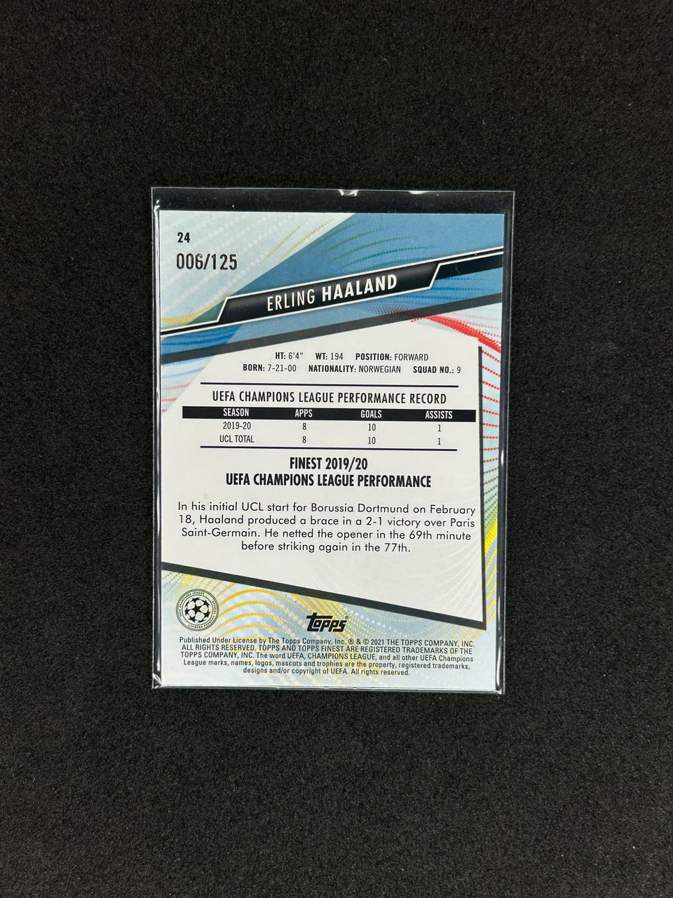 ERLING HAALAND - 2021 TOPPS FINEST UCL #24 /125