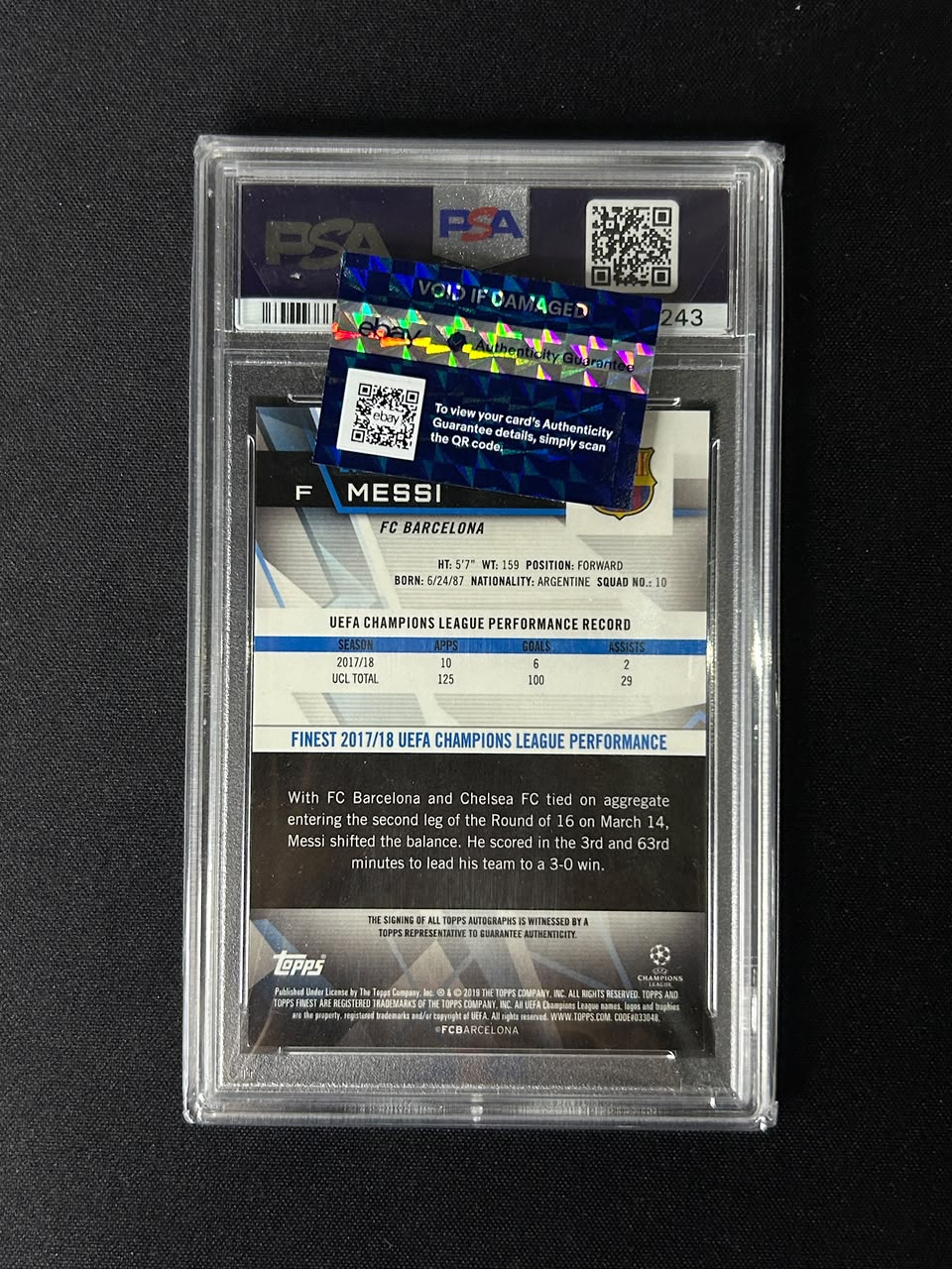 Lionel Messi - 2018 Topps Finest UCC Auto PSA 9