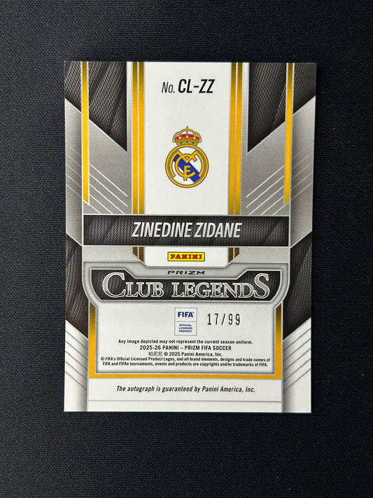 ZINEDINE ZIDANE - 2025-26 Panini Prizm Auto Silver Prizm Club Legends #CL-ZZ /99