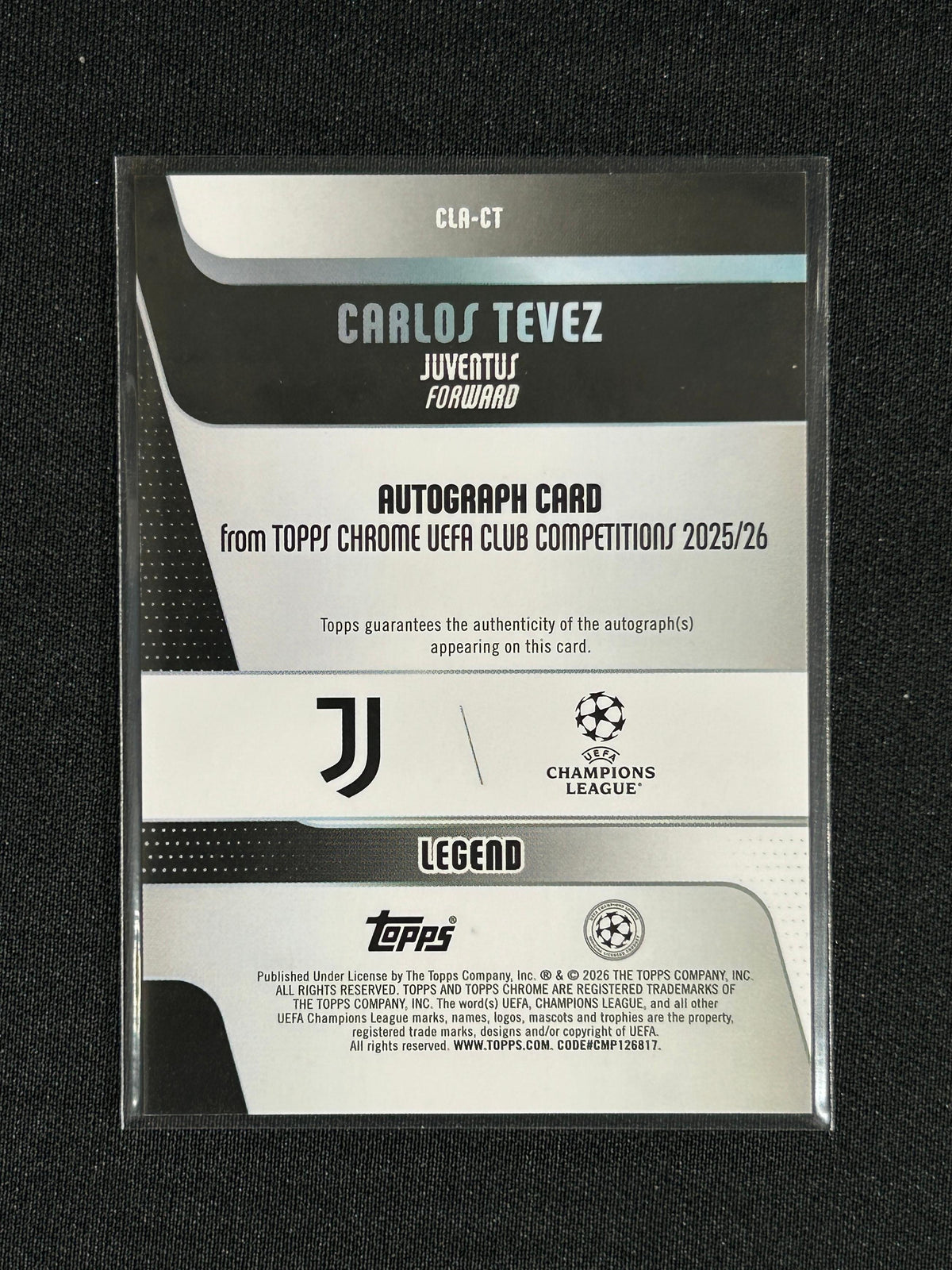 Carlos Tevez - 2025/26 Topps Chrome UEFA UCC #CLR-CT Purple Geometric Auto /75 Juventus