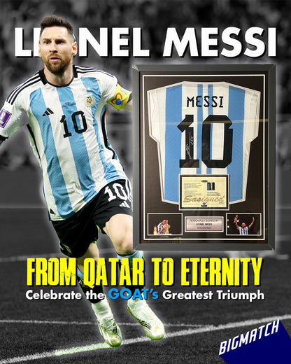 Lionel Messi Signed Jersey Display – “From Qatar to Eternity” Collector’s Frame