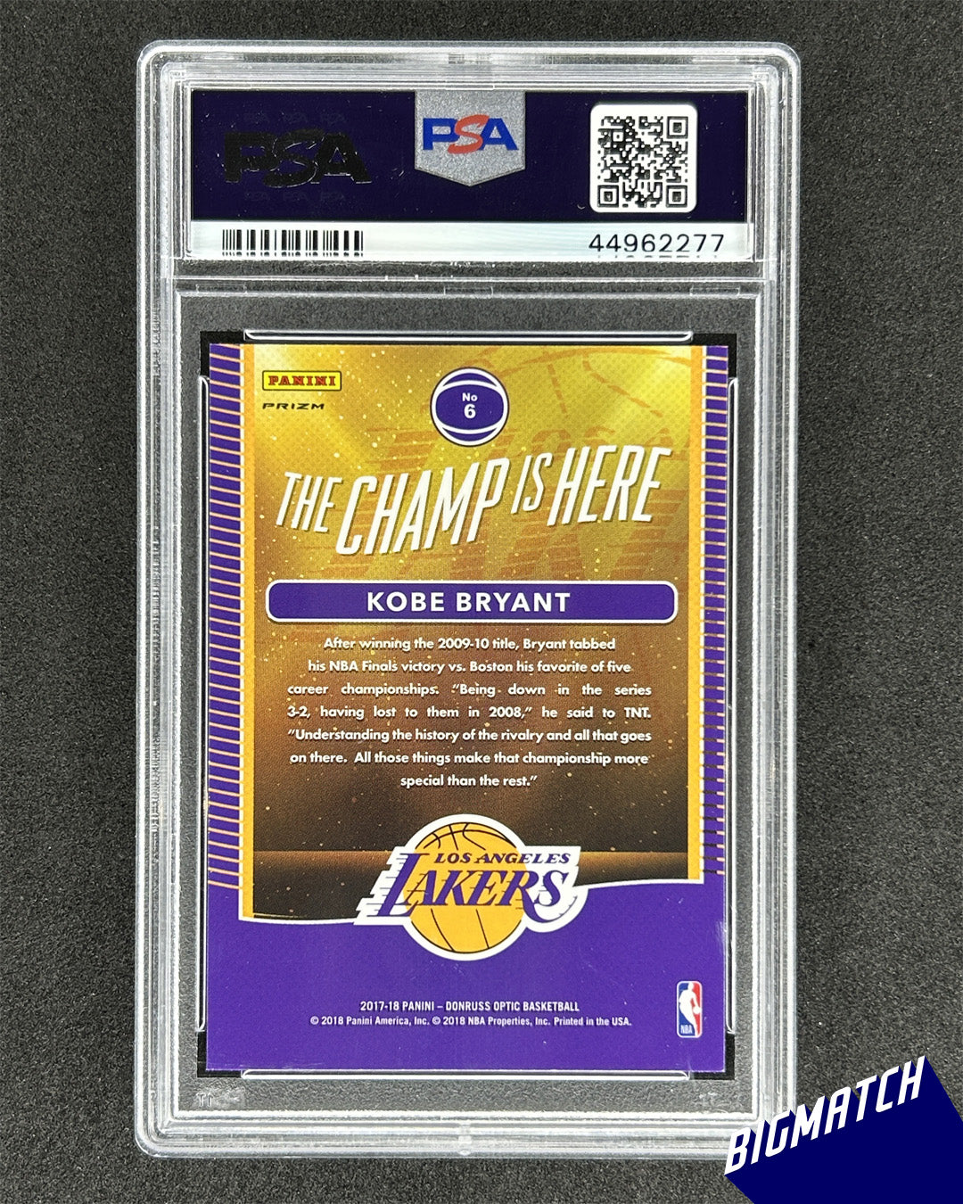 KOBE BRYANT - 2017 PANINI DONRUSS OPTIC THE CHAMP IS HERE