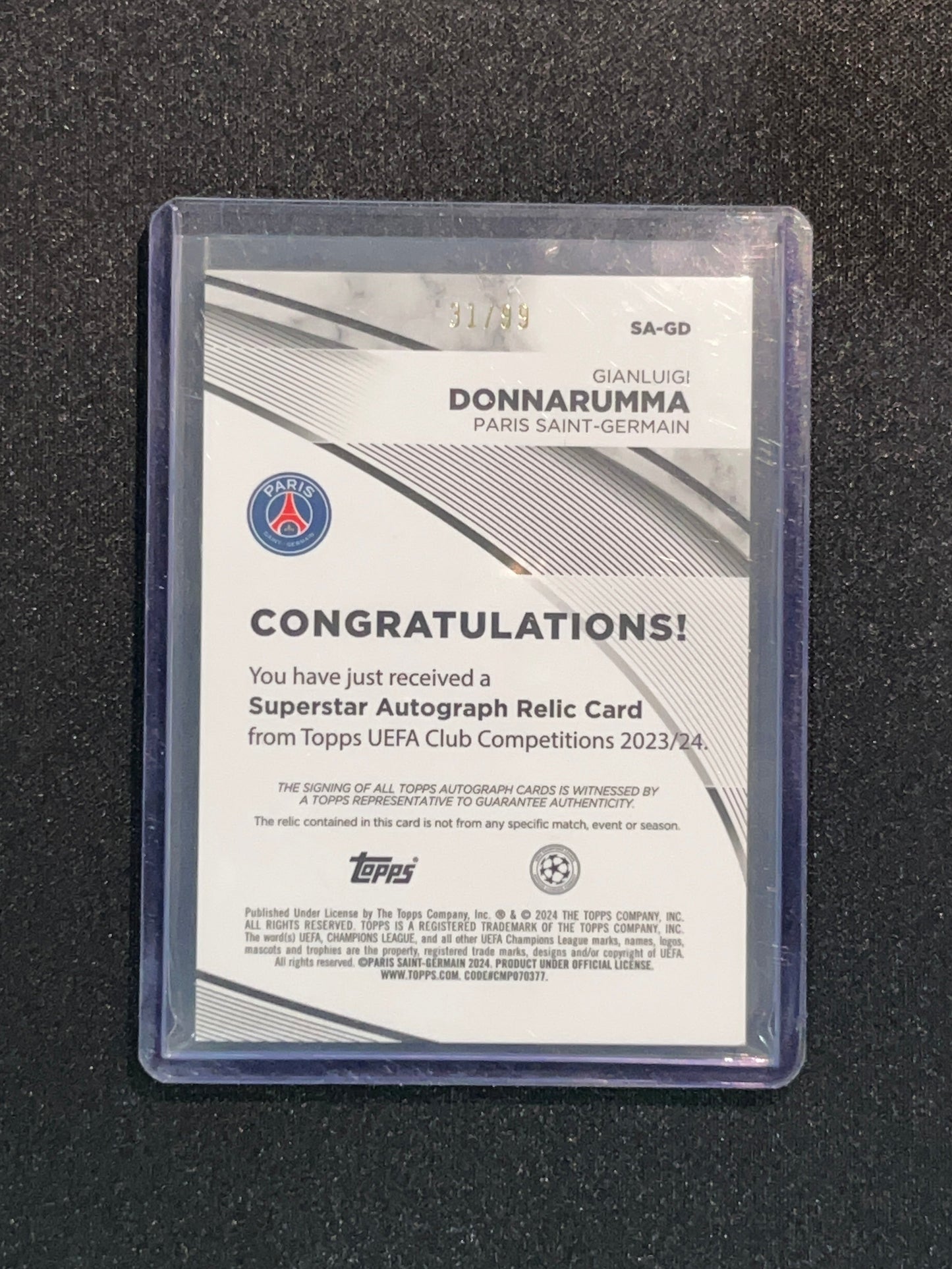 GIANLUIGI DONNARUMMA - 2023/24 TOPPS UCC AUTO PATCH /99 #SA-GD