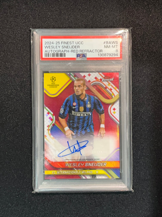 WESLEY SNEIJER - 2024/25 TOPPS FINEST UCC AUTO RED REFRACTOR /5  PSA 8 #BAWS