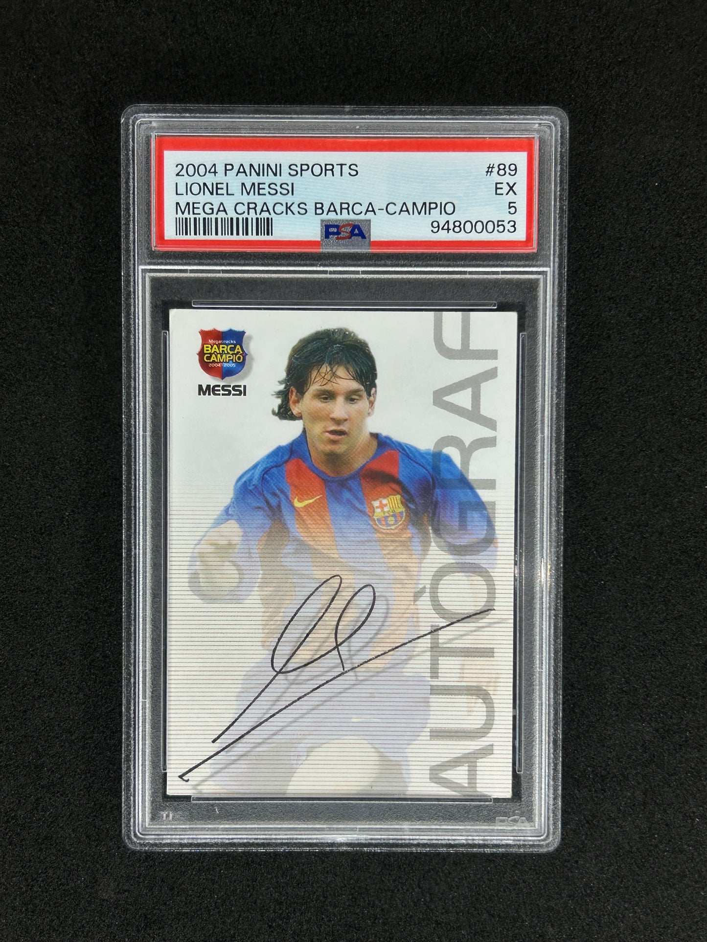 LIONEL MESSI - 2004-05 PANINI SPORTS MEGA CRACKS BARCA-CAMPIO - PSA 5
