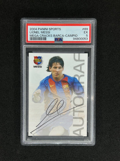 LIONEL MESSI - 2004-05 PANINI SPORTS MEGA CRACKS BARCA-CAMPIO - PSA 5