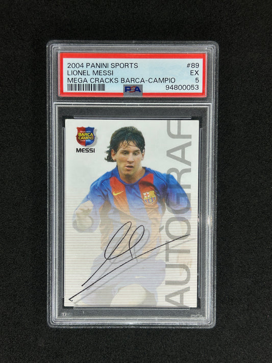 LIONEL MESSI - 2004-05 PANINI SPORTS MEGA CRACKS BARCA-CAMPIO - PSA 5