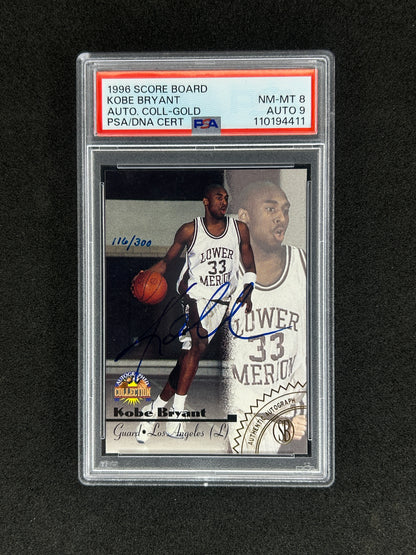 KOBE BRYANT - 1996 SCORE BOARD AUTOGRAPHED COLLECTION AUTO. COLL-GOLD - PSA 8 - AUTO 9