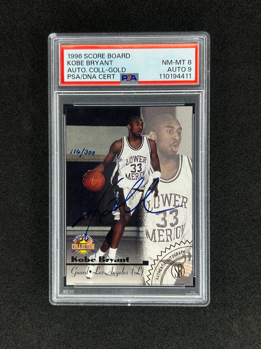 KOBE BRYANT - 1996 SCORE BOARD AUTOGRAPHED COLLECTION AUTO. COLL-GOLD - PSA 8 - AUTO 9