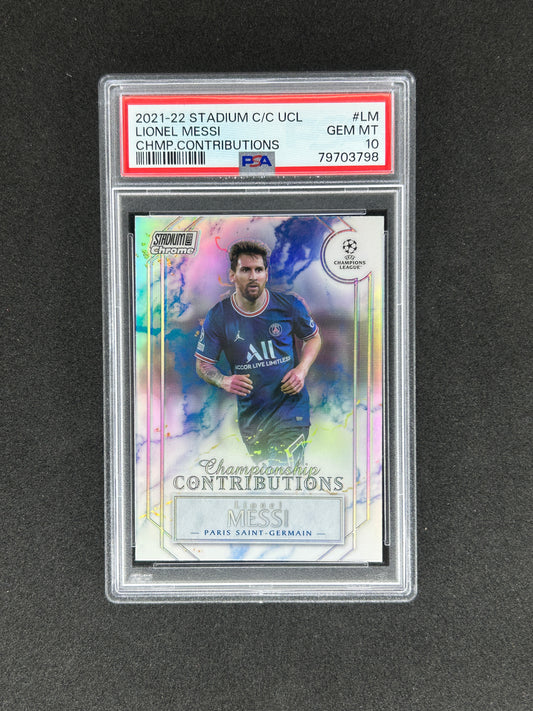 LIONEL MESSI - 2021-22 STADIUM UCL CHAMPION CONTRIBUTION #CC-LM PSA 10