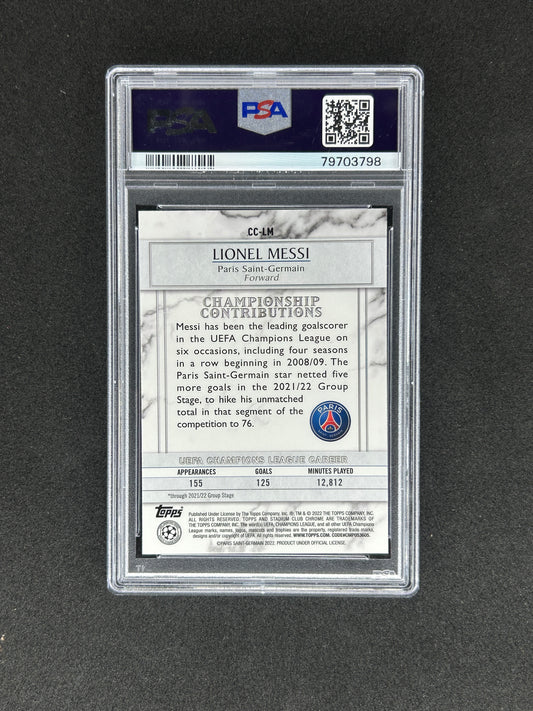 LIONEL MESSI - 2021-22 STADIUM UCL CHAMPION CONTRIBUTION #CC-LM PSA 10