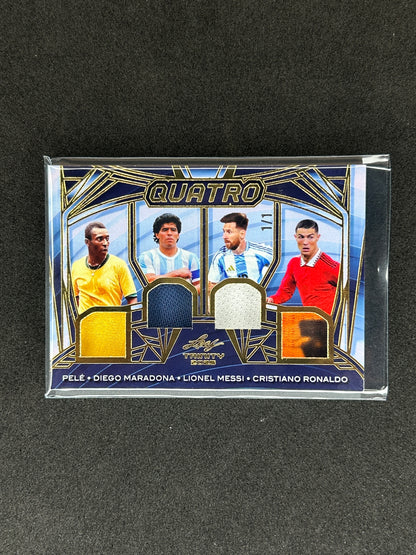 PELE/MARADONA/MESSI/CRISTIANO RONALDO - 2025 QUATRO  LEAF TRINITY #Q-8 /5 PATCH