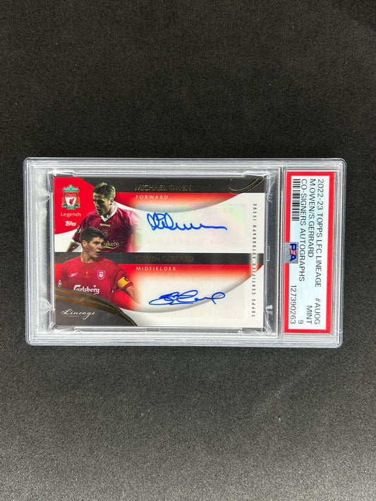 M.OWEN/S.GERRARD - 2022-23 TOPPS LFC LINEAGE CO-SIGNERS AUTOGRAPHS #AUOG PSA 9