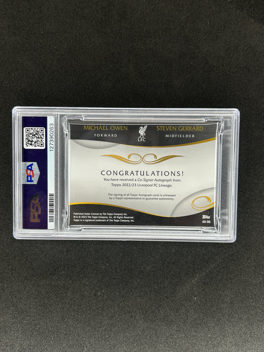 M.OWEN/S.GERRARD - 2022-23 TOPPS LFC LINEAGE CO-SIGNERS AUTOGRAPHS #AUOG PSA 9
