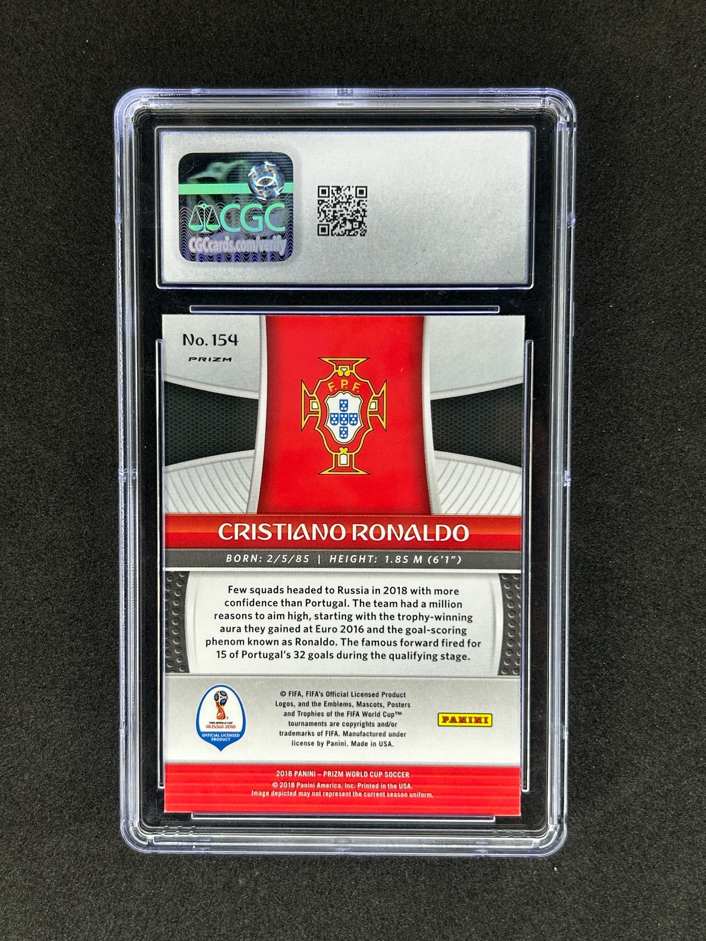 CRISTIANO RONALDO - 2018 PANINI PRIZM WORLD CUP #154 CGC 10