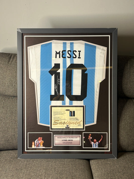 Lionel Messi Signed Jersey Display – “From Qatar to Eternity” Collector’s Frame