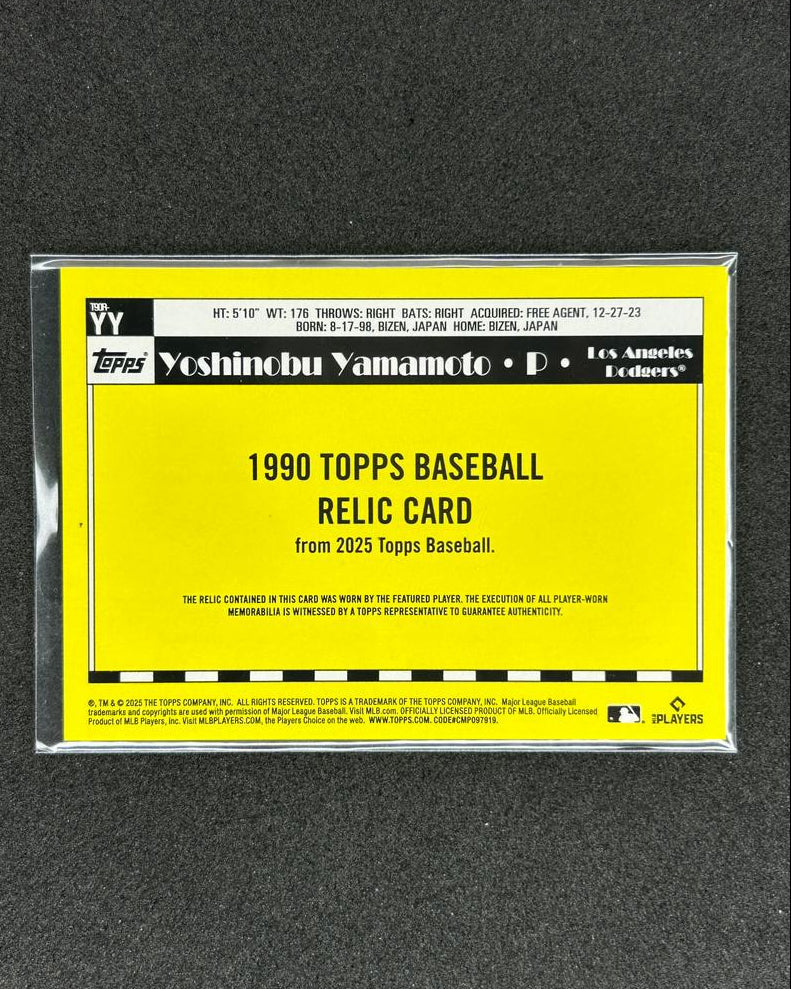 YOSHINOBU YAMAMOTO - 2025 TOPPS BASEBALL RELIC CARD #T90R-YY PATCH