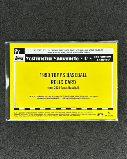 YOSHINOBU YAMAMOTO - 2025 TOPPS BASEBALL RELIC CARD #T90R-YY PATCH
