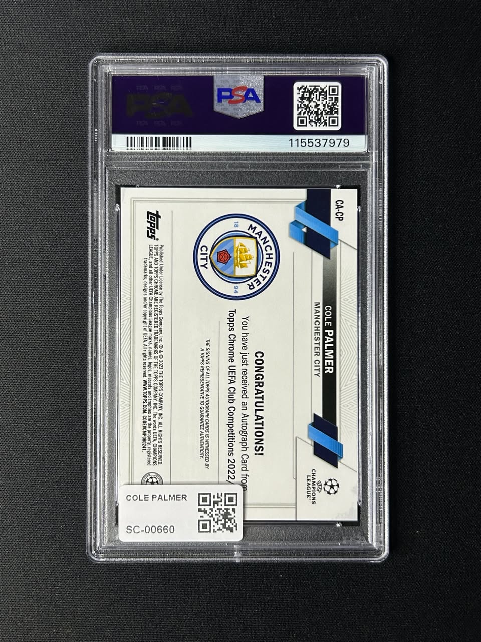 COLE PALMER - 2022-23 Topps Chrome UCC Soccer AUTO PSA 9 MINT