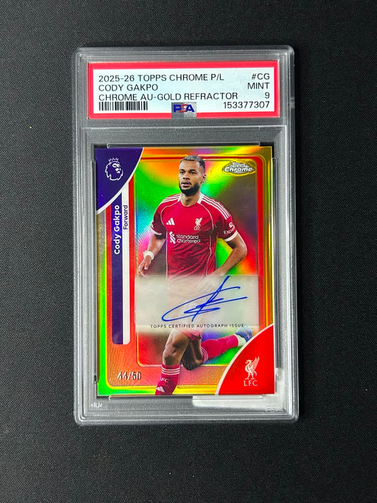 CODY GAKPO - 2025/26 TOPPS CHROME P/L AUTO- GOLD REFRACTOR /50 PSA 9