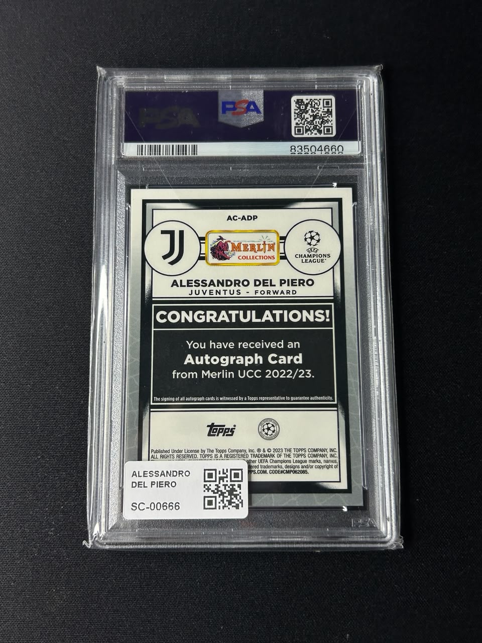 ALESSANDRO DEL PIERO - 2022/23 MERLIN CHROME UCC #AC-ADP AUTO PSA 9