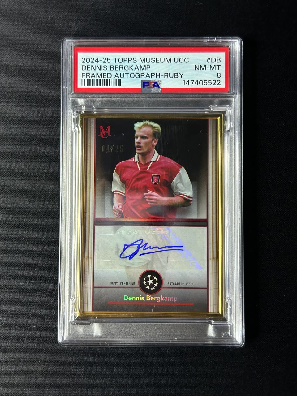 DENNIS BERGKAMP - 2024-25 Topps Museum Auto Gold Framed Ruby /25 Case Hit PSA 8