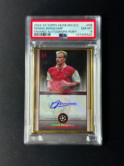 DENNIS BERGKAMP - 2024-25 Topps Museum Auto Gold Framed Ruby /25 Case Hit PSA 8