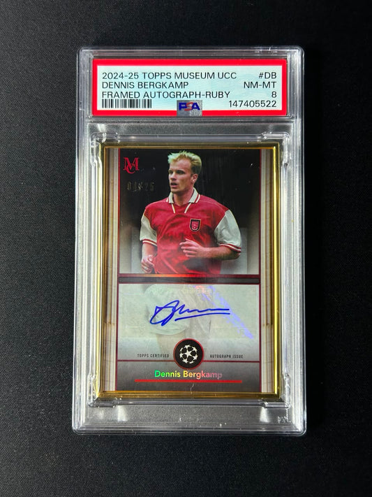 DENNIS BERGKAMP - 2024-25 Topps Museum Auto Gold Framed Ruby /25 Case Hit PSA 8