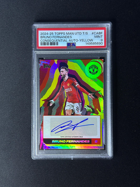 BRUNO FERNANDES - 2024-25 TOPPS MAN UTD CONSEQUENTIAL AUTO-YELLOW /50 #CABF PSA 9