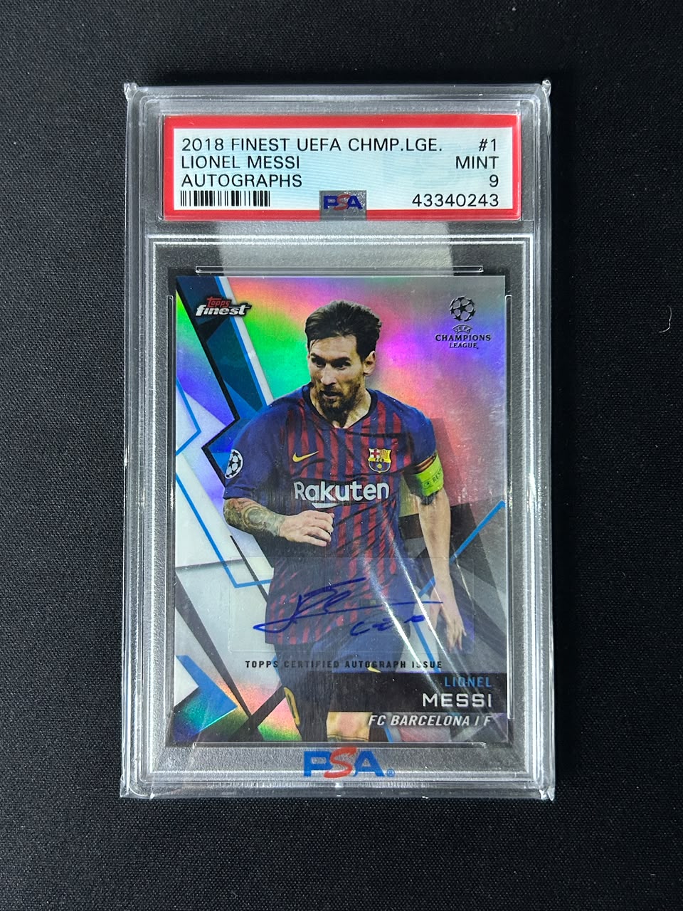 Lionel Messi - 2018 Topps Finest UCC Auto PSA 9