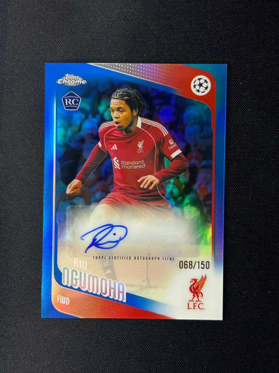 RIO NGUMOHA - 2025 Topps Chrome UEFA CC  Auto Blue Refractor /150 #CA-RN