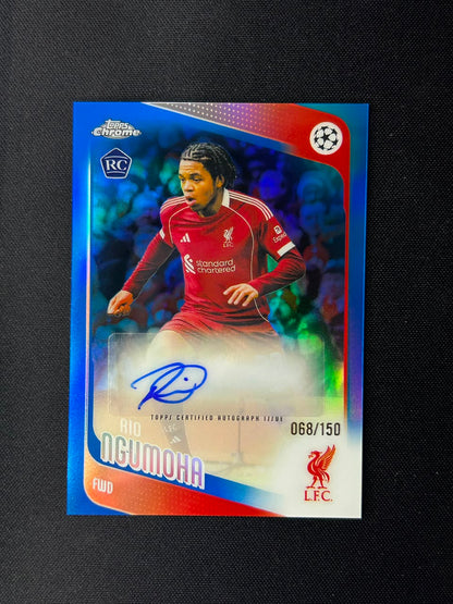 RIO NGUMOHA - 2025 Topps Chrome UEFA CC  Auto Blue Refractor /150 #CA-RN
