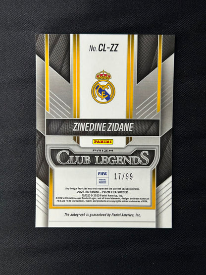 ZINEDINE ZIDANE - 2025-26 Panini Prizm Auto Silver Prizm Club Legends #CL-ZZ /99