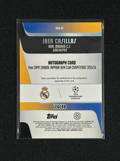 Iker Casillas  - 2025/26 Topps Chrome Sapphire Legends Auto Gold Refractor #CLA-IC /50