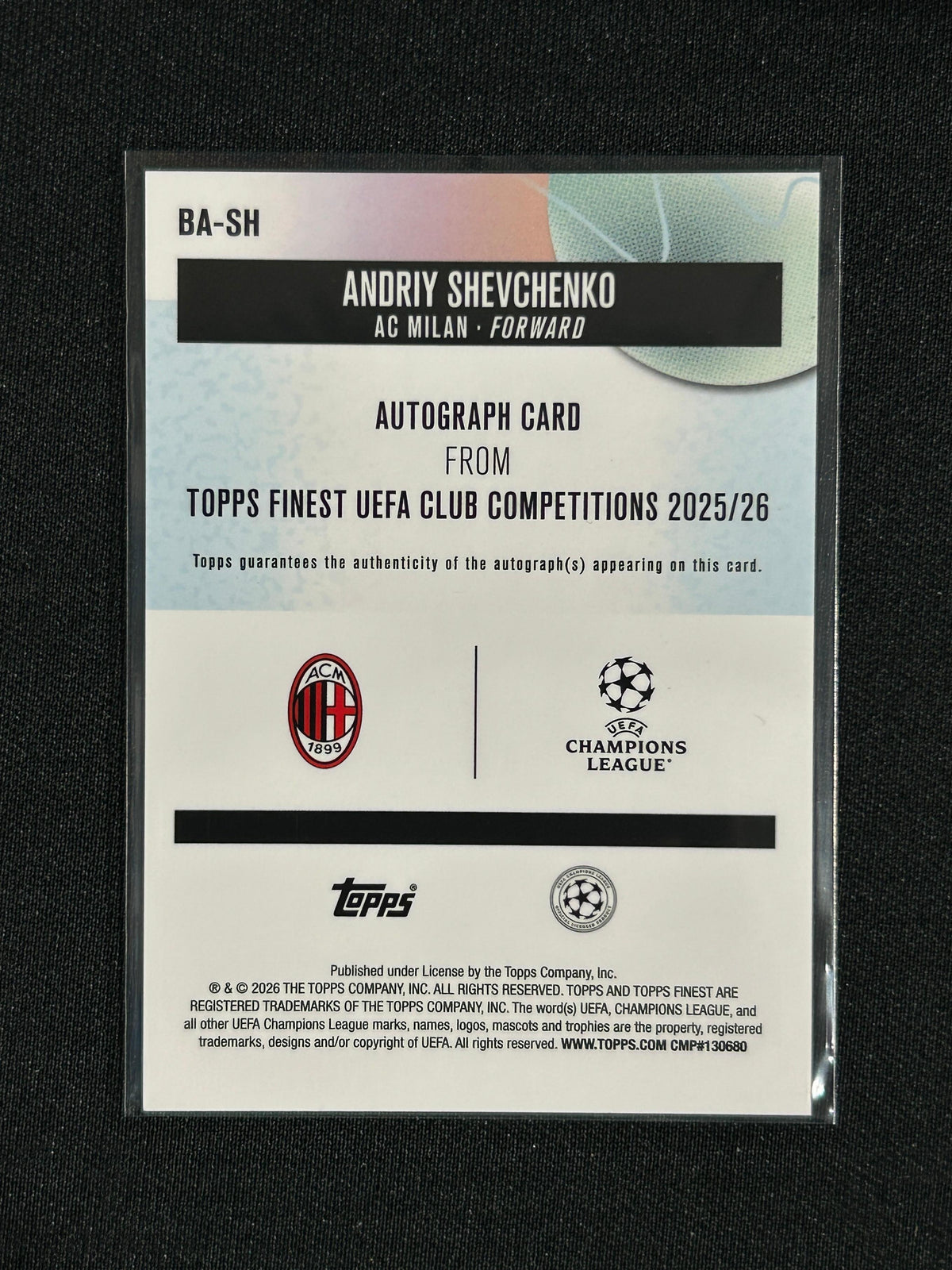 Andriy Shevchenko - 2025/26 Topps Finest UEFA  /75 purple refractor auto #BA-SH